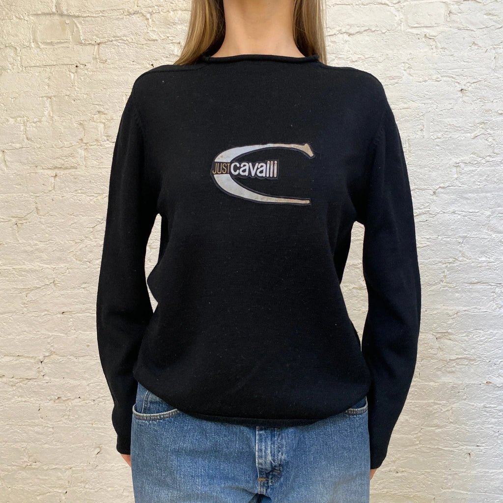 image of Just Cavalli Spellout Sweatshirt - Large Black Cotton