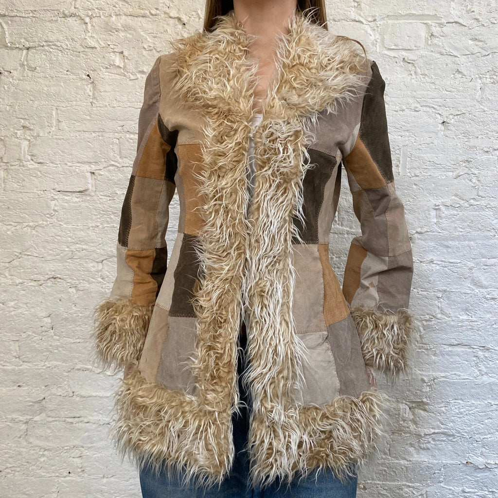 image of Mariposa Afghan Coat - Small Multicoloured Suede
