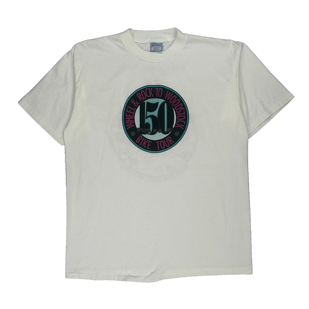 image of Single Stitch Woodstock Bike Tour All Sport Graphic T-Shirt - XL White Cotton