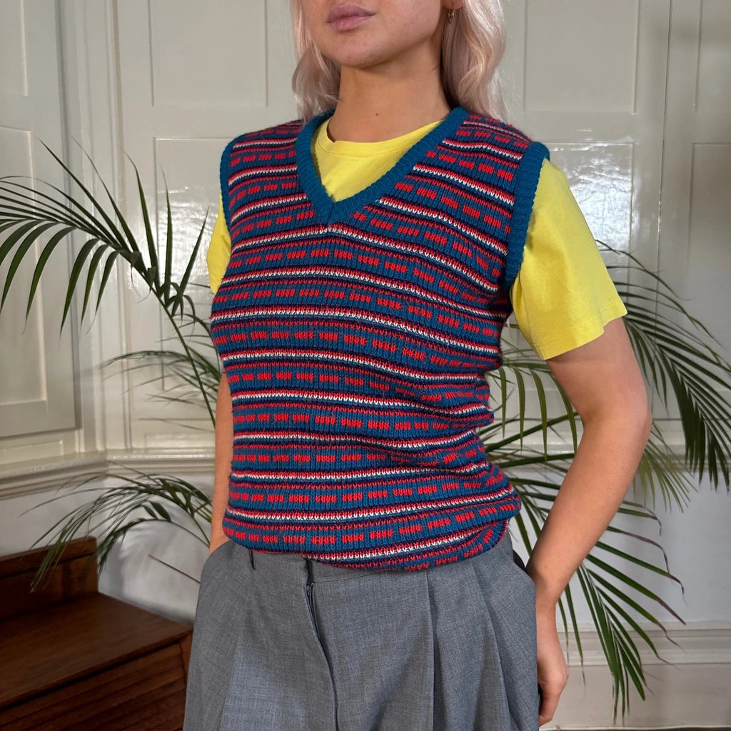 image of Unbranded V-neck Sweater Vest - Large Blue Acrylic Blend