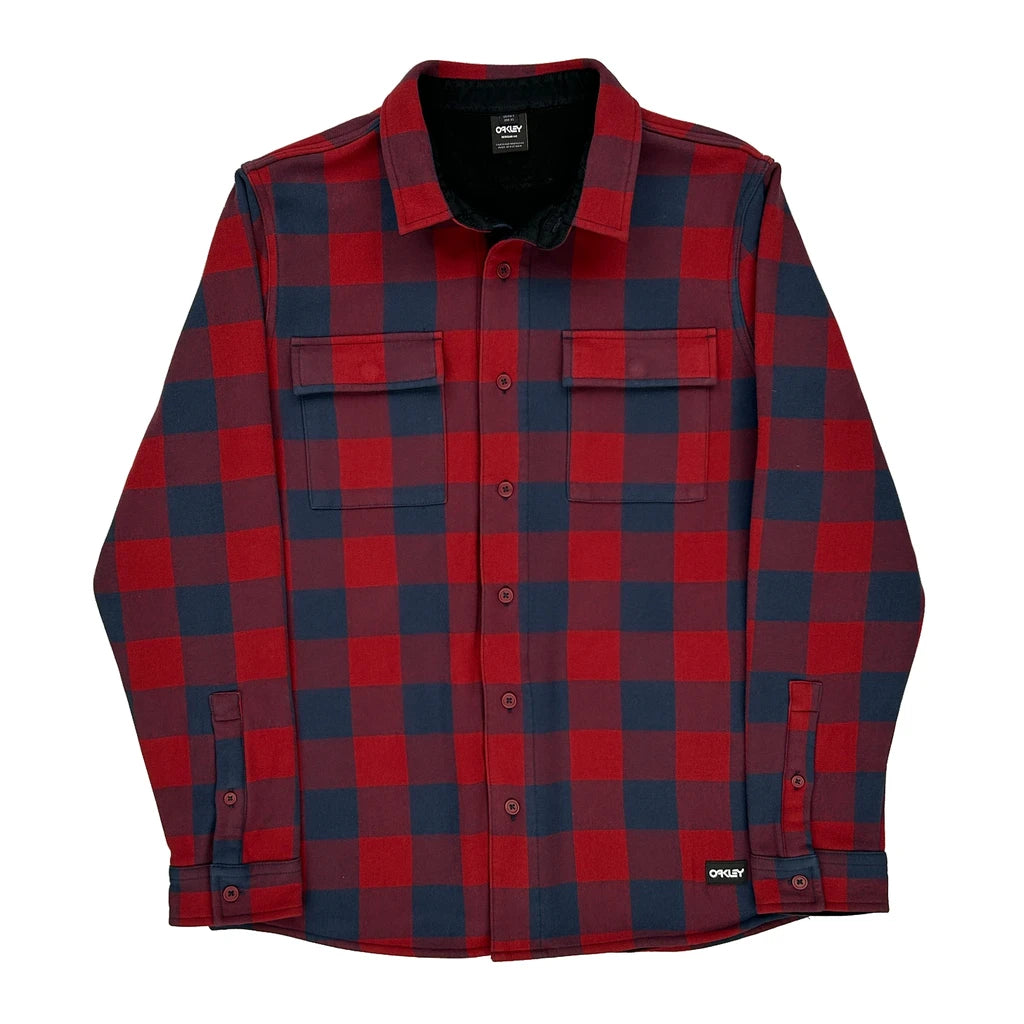 image of Oakley Checked Overshirt - Large Red Cotton