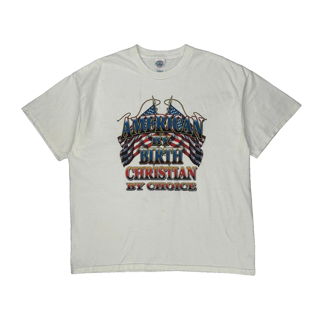 image of American By Birth Christian By Choice Delta Graphic T-Shirt - XL White Cotton