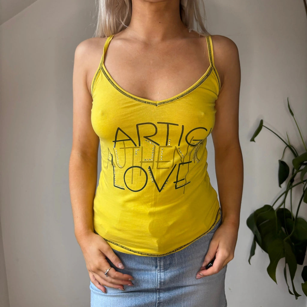 image of Artigili Graphic Cami Top - Small Yellow Cotton Blend