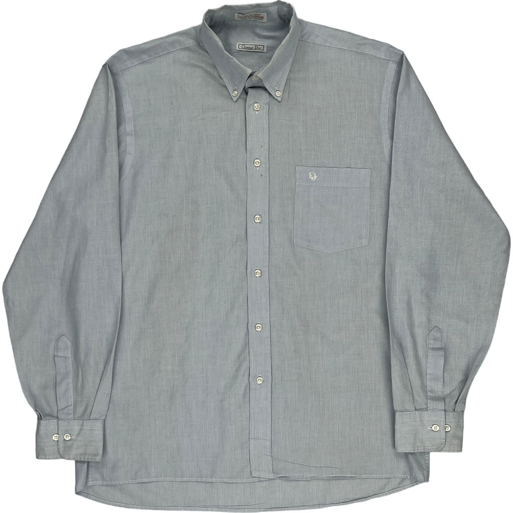 image of Christian Dior Long Sleeve Button-Down Shirt - Large - Blue Cotton Blend