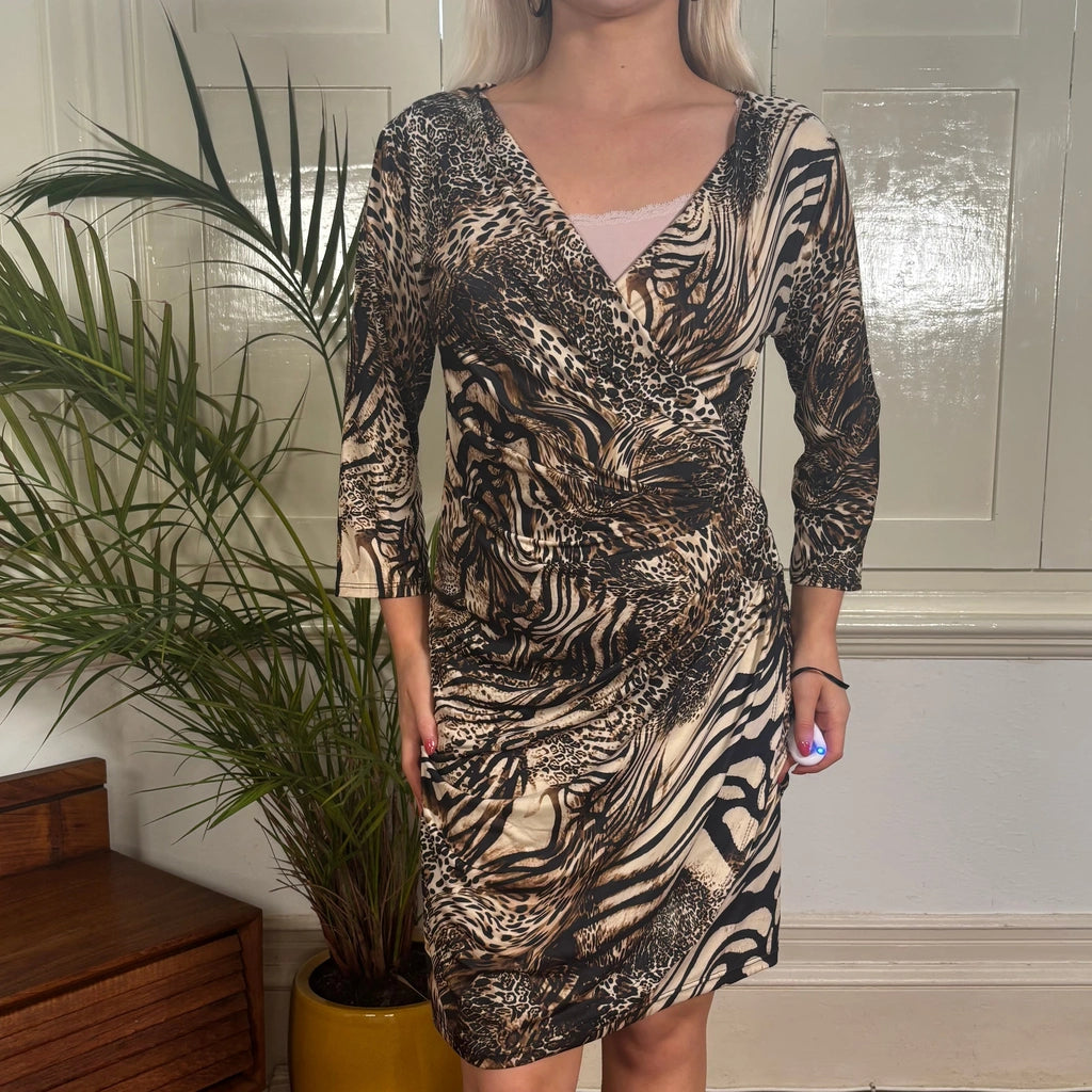 image of New Style Animal print Mini Dress - Small Brown Polyester Blend