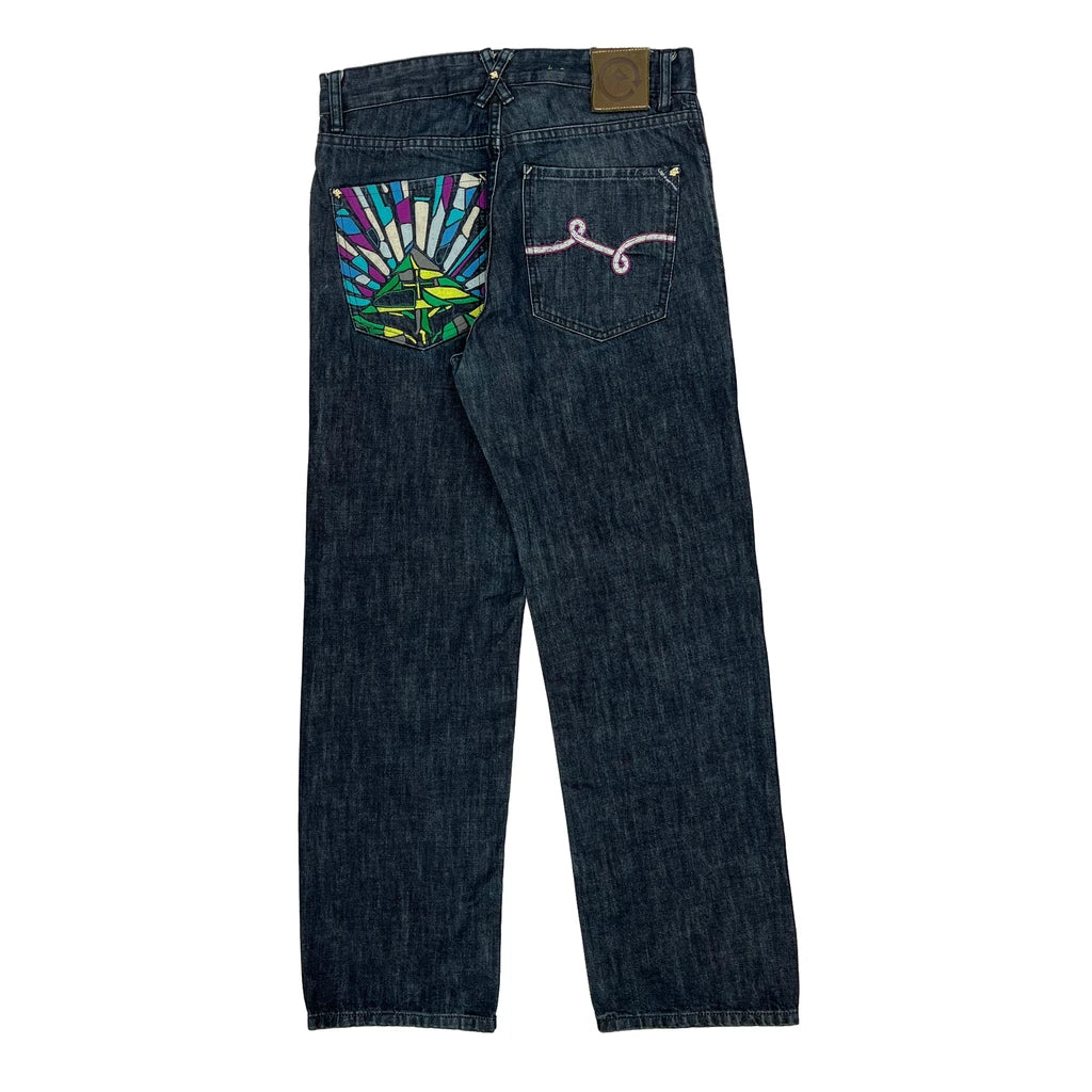 image of Hip Hop Lrg Embroidered Jeans - 30W 30L Dark Wash Cotton