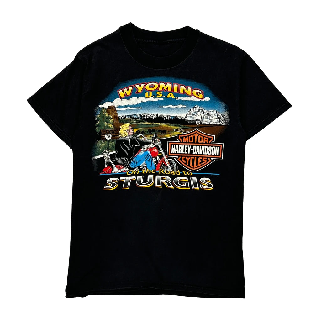 image of Wyoming U.S.A. Harley Davidson Graphic T-Shirt - Small Black Cotton