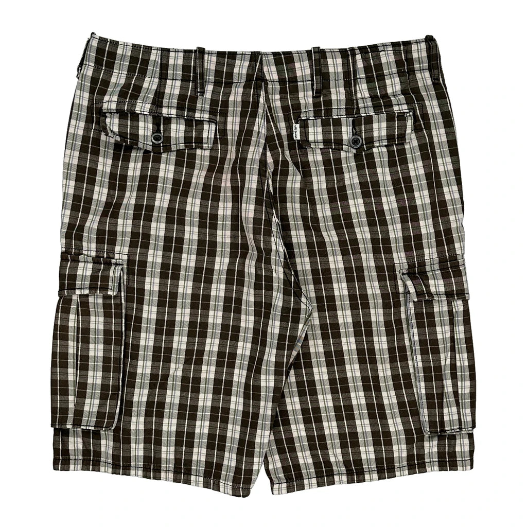image of Levis Checked Cargo Shorts - 36W 10L Black & White Cotton