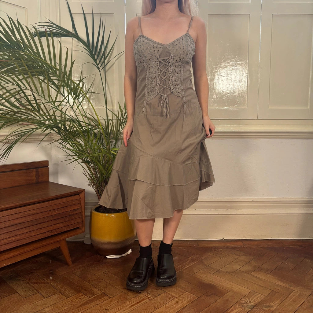 image of Unbranded Midi Dress - Large Beige Cotton
