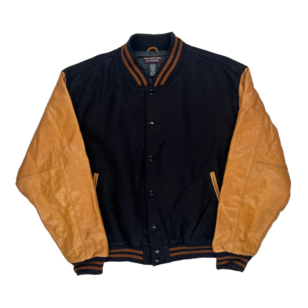 image of Roundtree & Yorke Varsity Jacket - Large Black Wool Blend