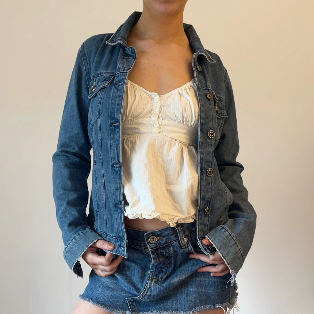 image of Only Denim Jacket - Small Blue Cotton