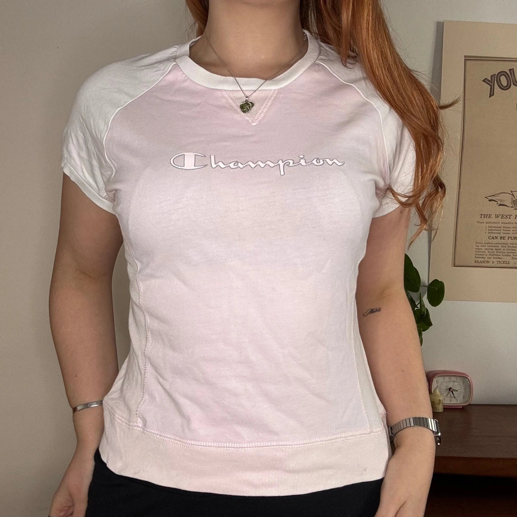 image of Champion Spellout T-Shirt - Small Pink Cotton