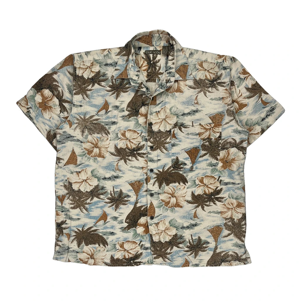 image of Silk Icon Floral Hawaiian Shirt - Large Multicoloured Silk