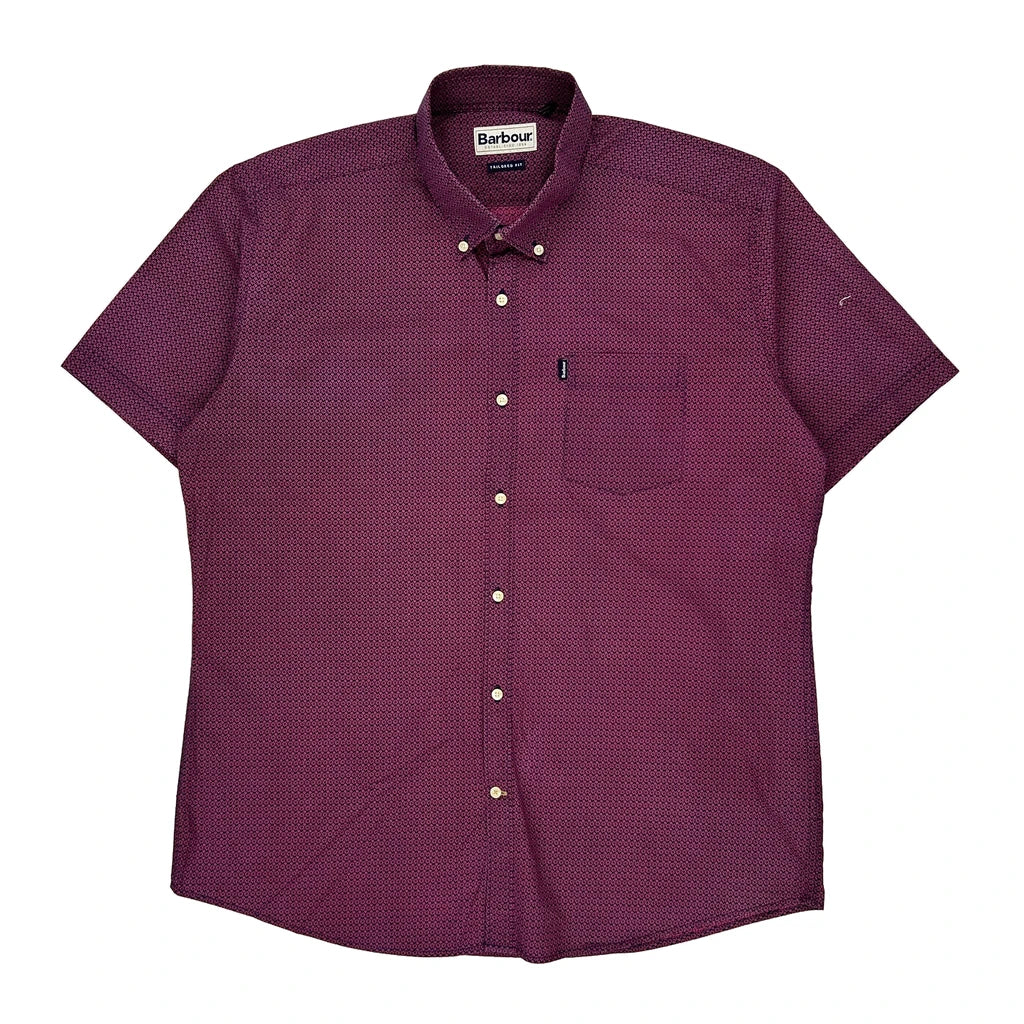 image of Tailored Fit Barbour Floral Short Sleeve Shirt - XL Burgundy Cotton