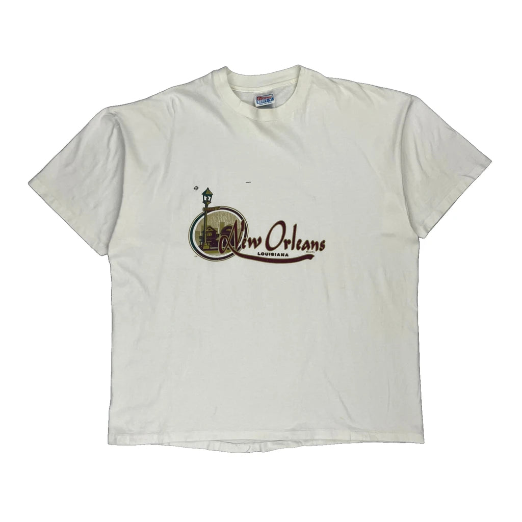 image of Single Stitch New Orleans Made In Usa Hanes Graphic T-Shirt - 2XL White Cotton