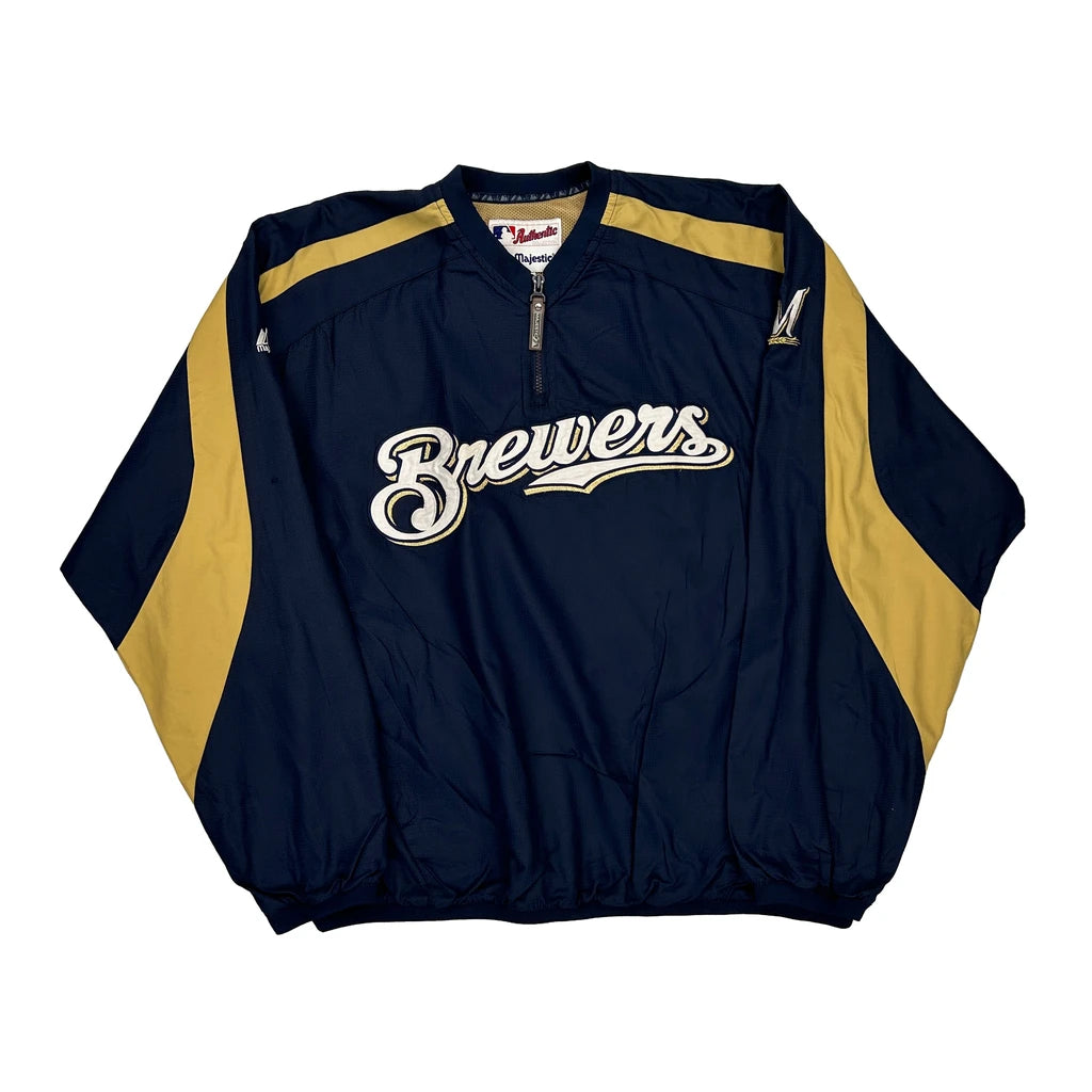 image of Milwaukee Brewers Majestic Mlb Windbreaker - XL Navy Polyester