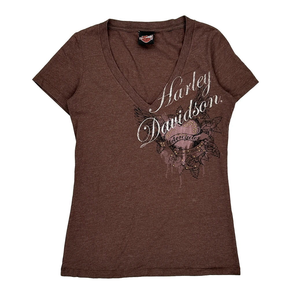 image of Harley Davidson Graphic T-Shirt - Small Brown Cotton Blend