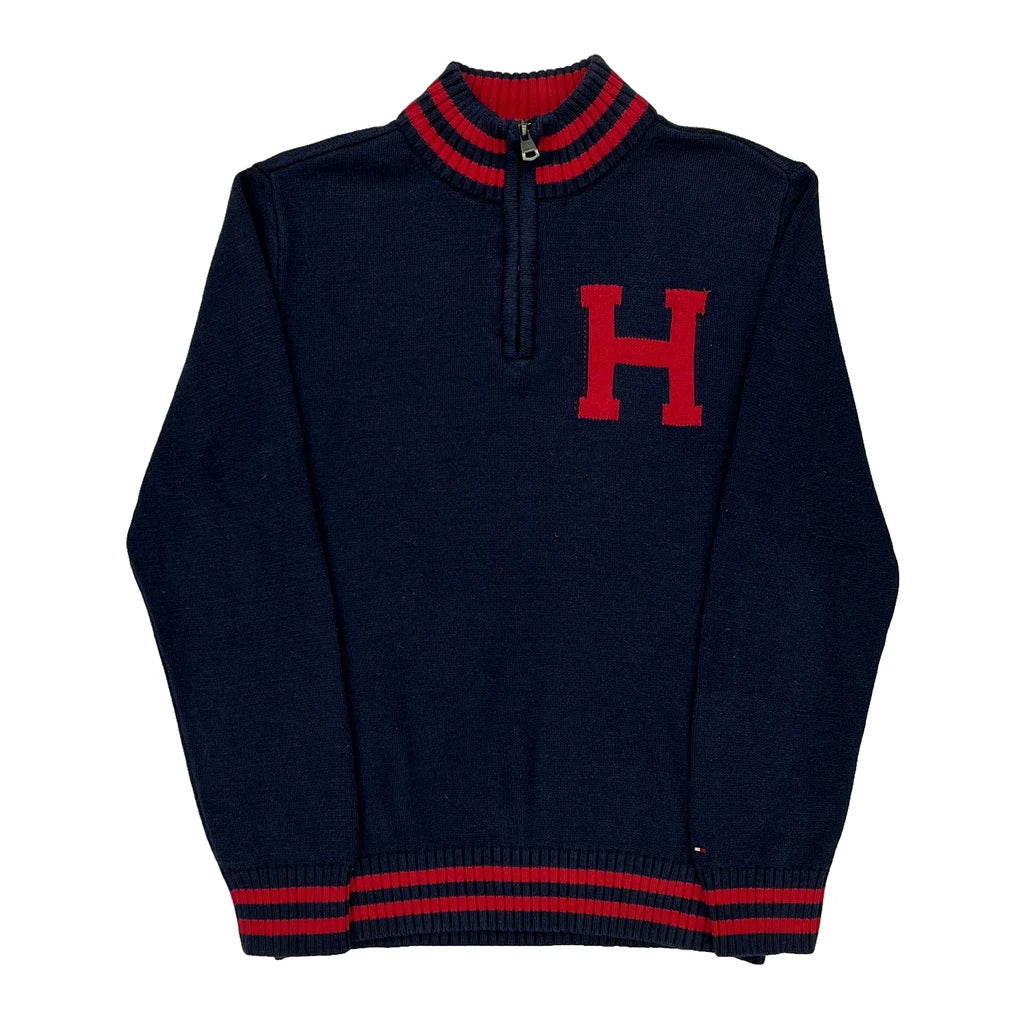 image of Age 12-14 Tommy Hilfiger 1/4 Zip - Medium Navy Cotton