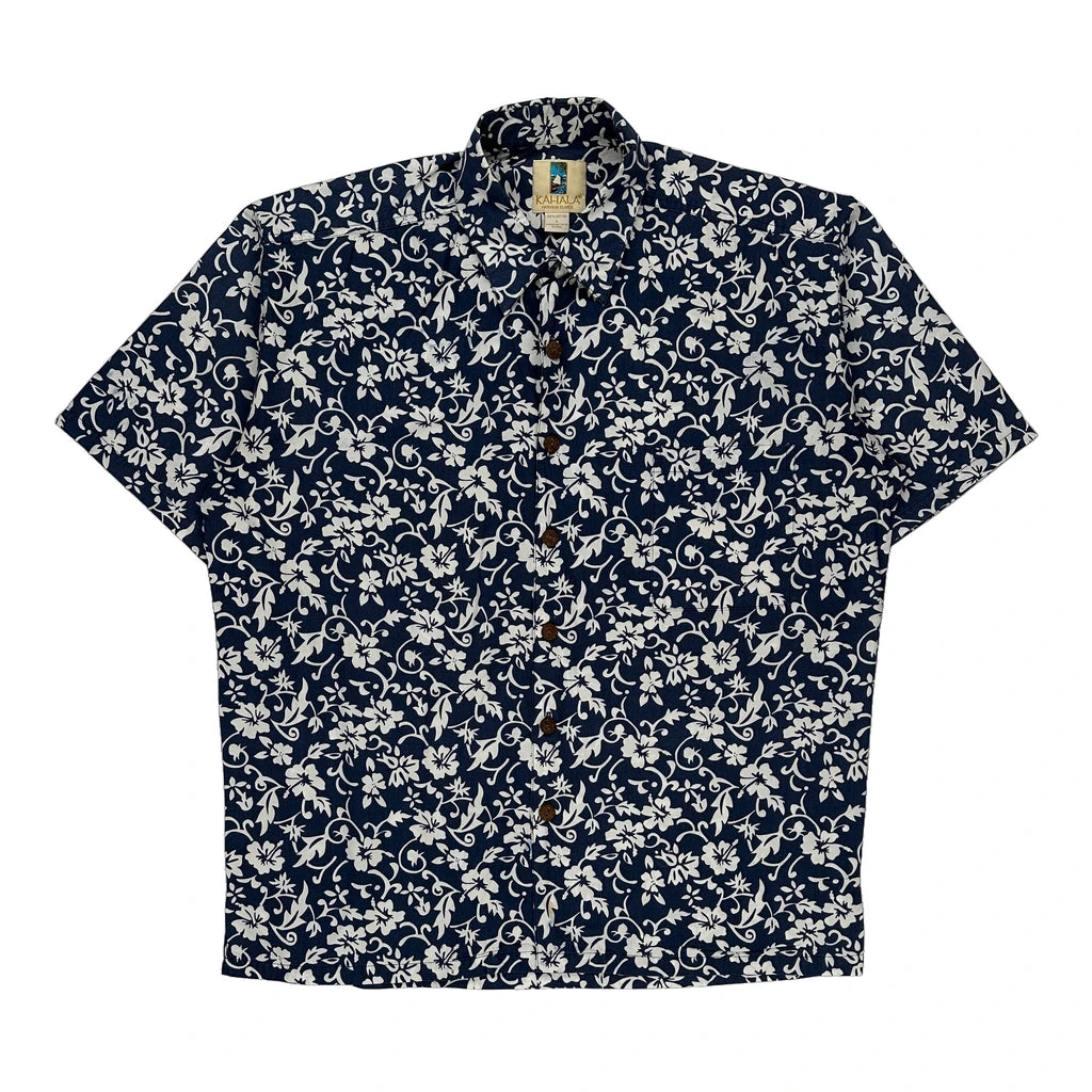 image of Kahala Hawaiian Shirt - Large Navy Cotton