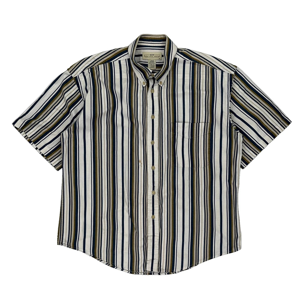 image of Natural Issue Striped Short Sleeve Shirt - Large Multicoloured Cotton