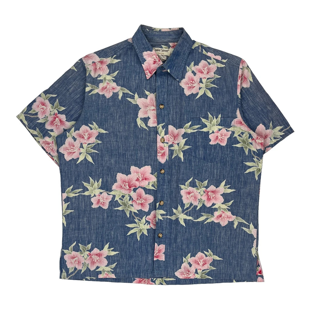image of Made In Usa Cooke Street Hawaiian Shirt - Large Blue Cotton