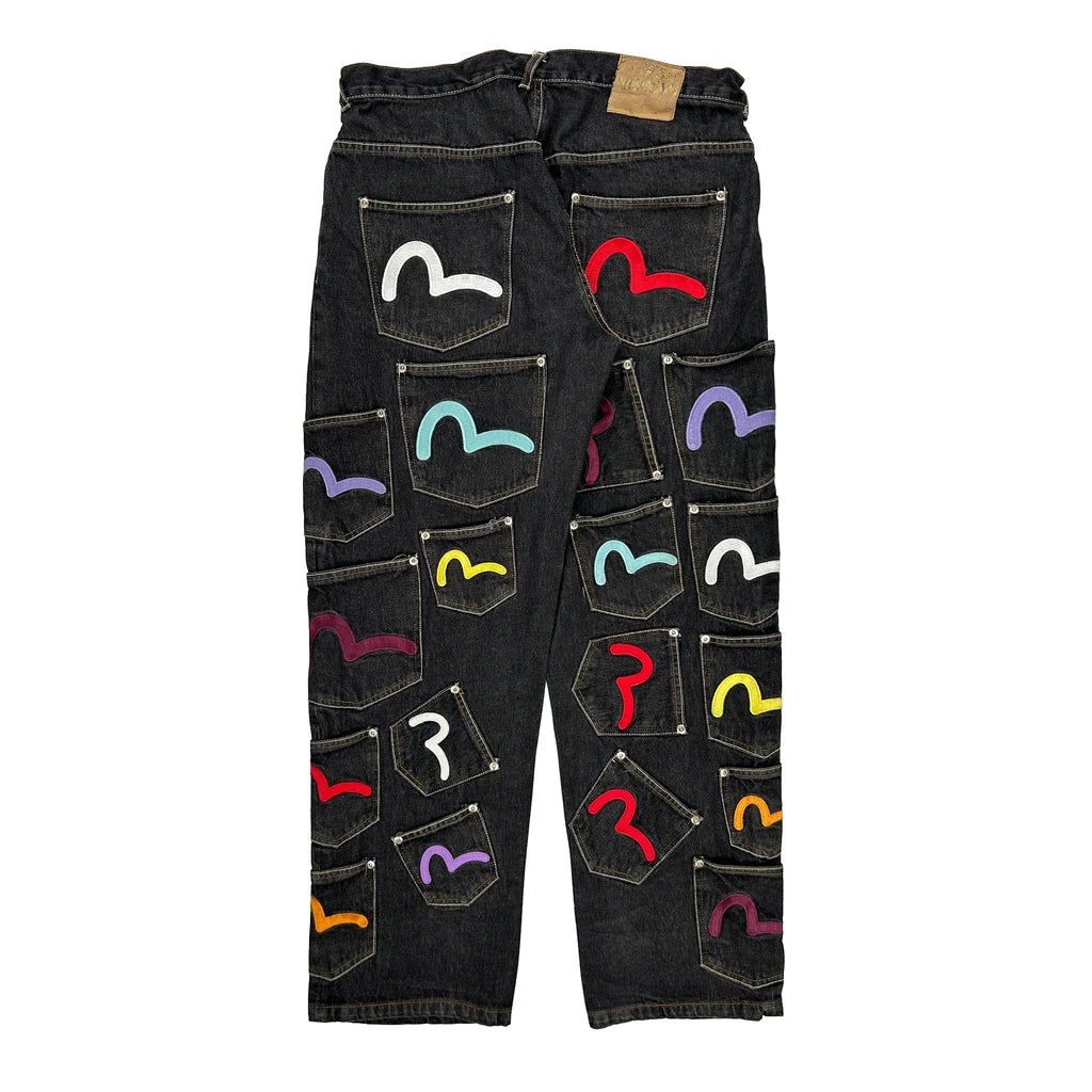 image of Multipocket Evisu Baggy Jeans - 38W 32L Black Denim