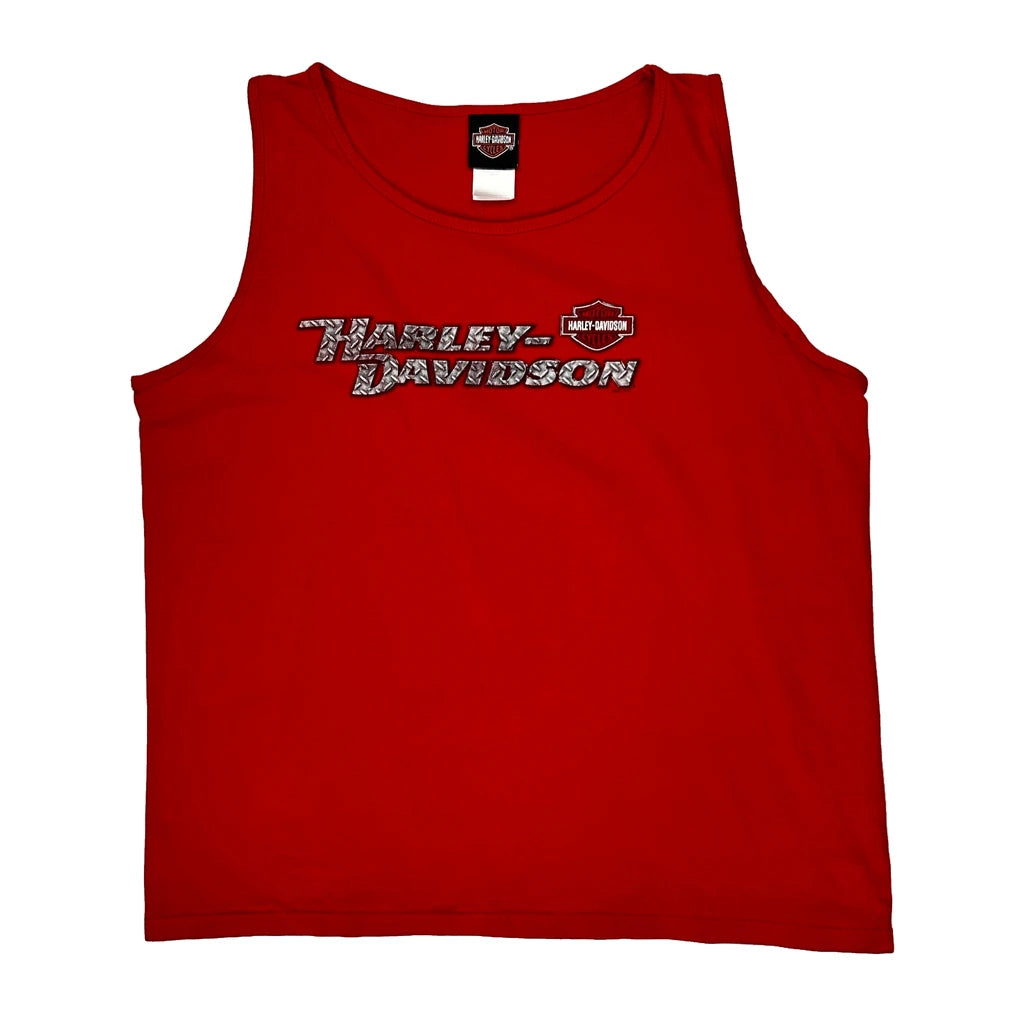 image of Tecumseh Michigan Harley Davidson Spellout Vest - Large Red Cotton