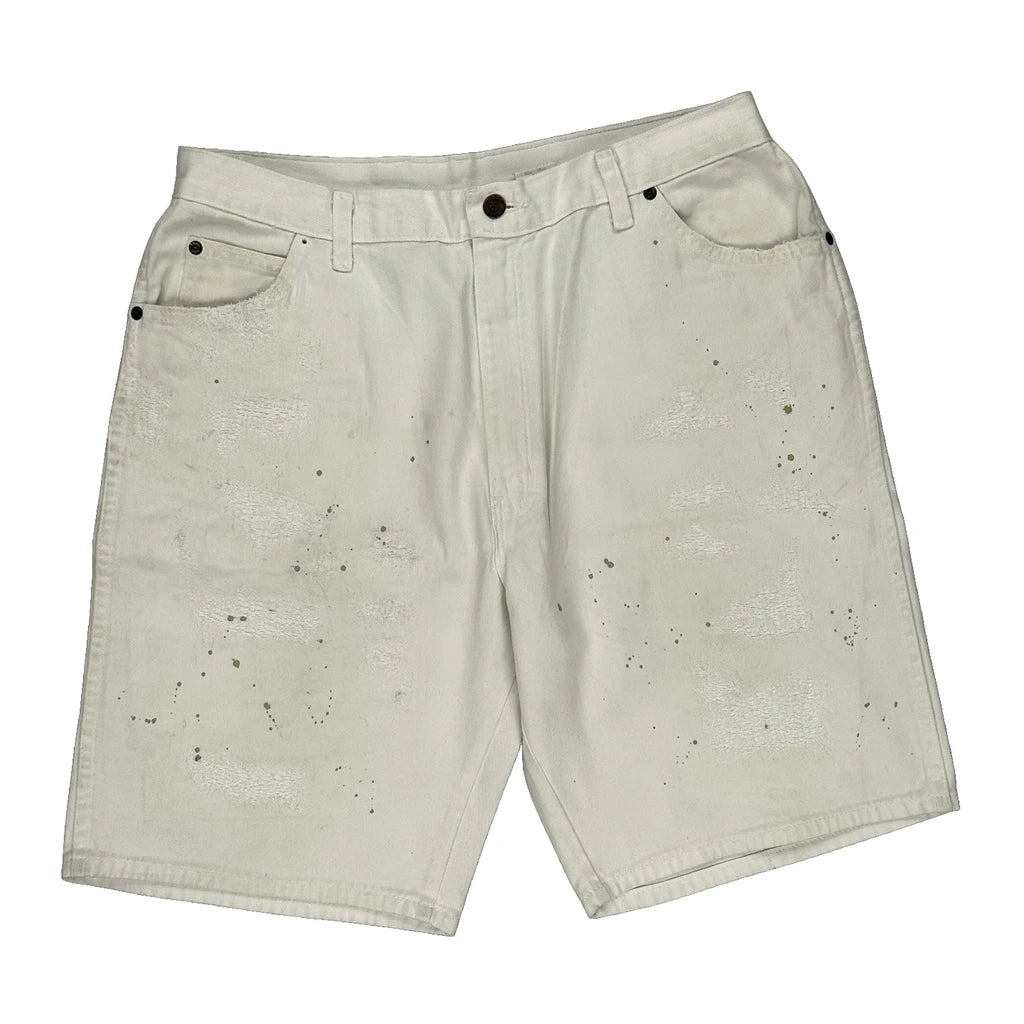 image of Paint Splattered Unbranded Denim Shorts - 35W 10L Cream Cotton