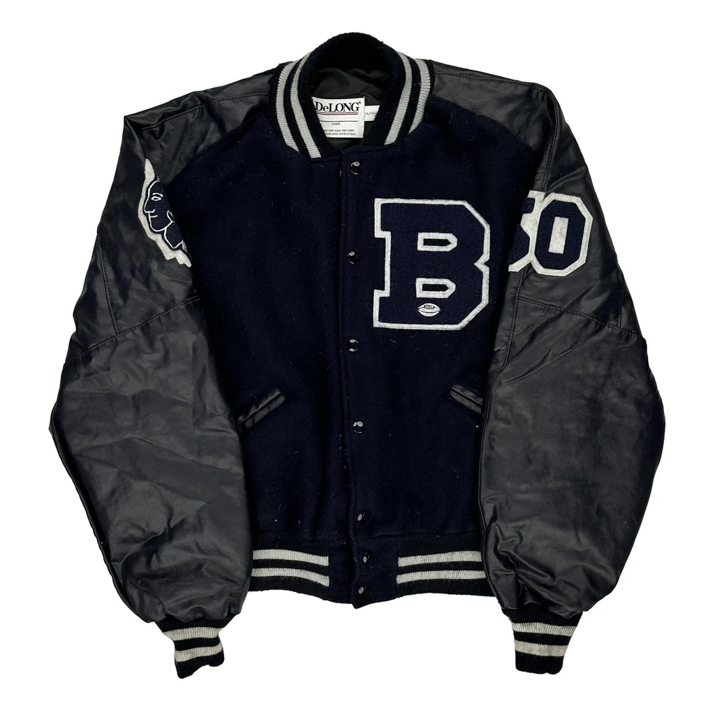 image of Delong Varsity Jacket - XL Black Wool Blend