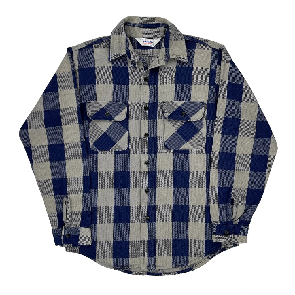 image of Made In Usa Dakota By Five Brothers Checked Flannel Shirt - Medium Blue Cotton Blend