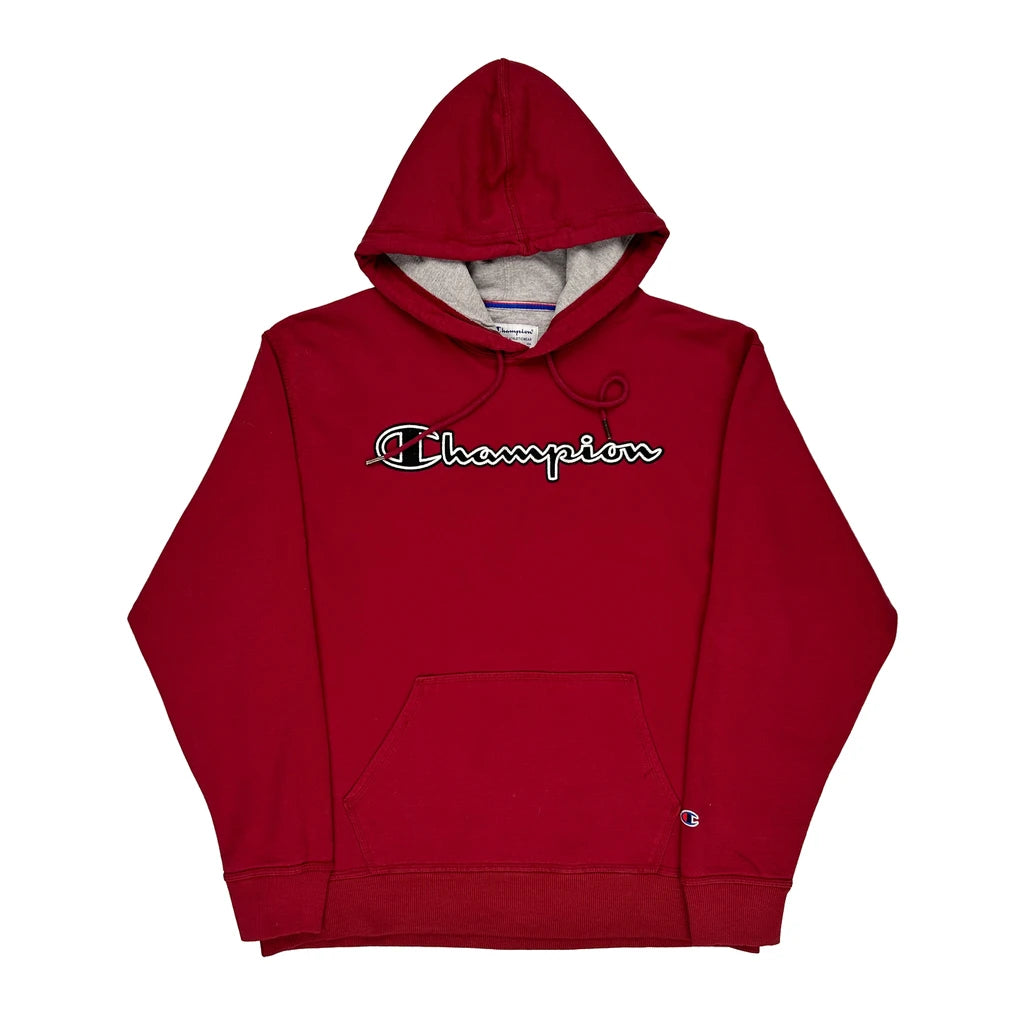 image of Champion Spellout Hoodie - Large Red Cotton Blend