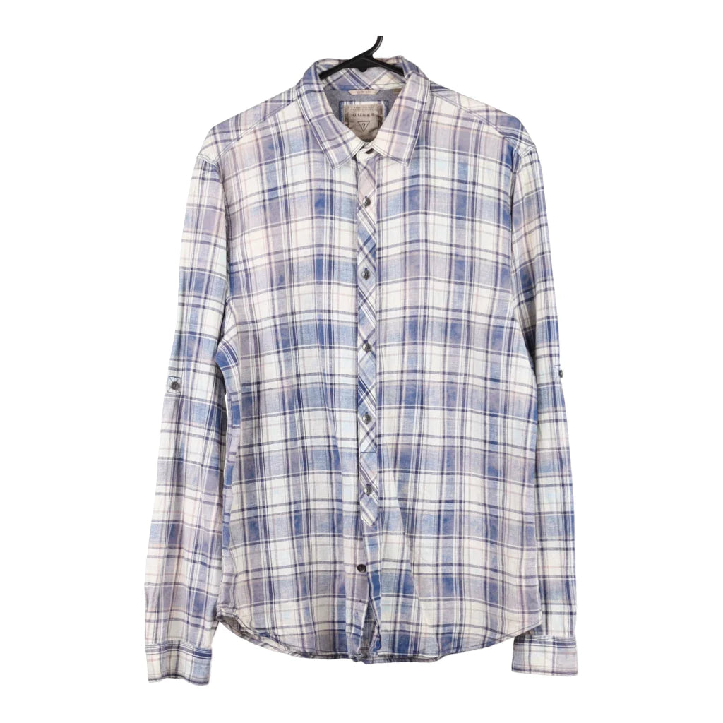 Image of Guess Checked Shirt - Large Purple Cotton