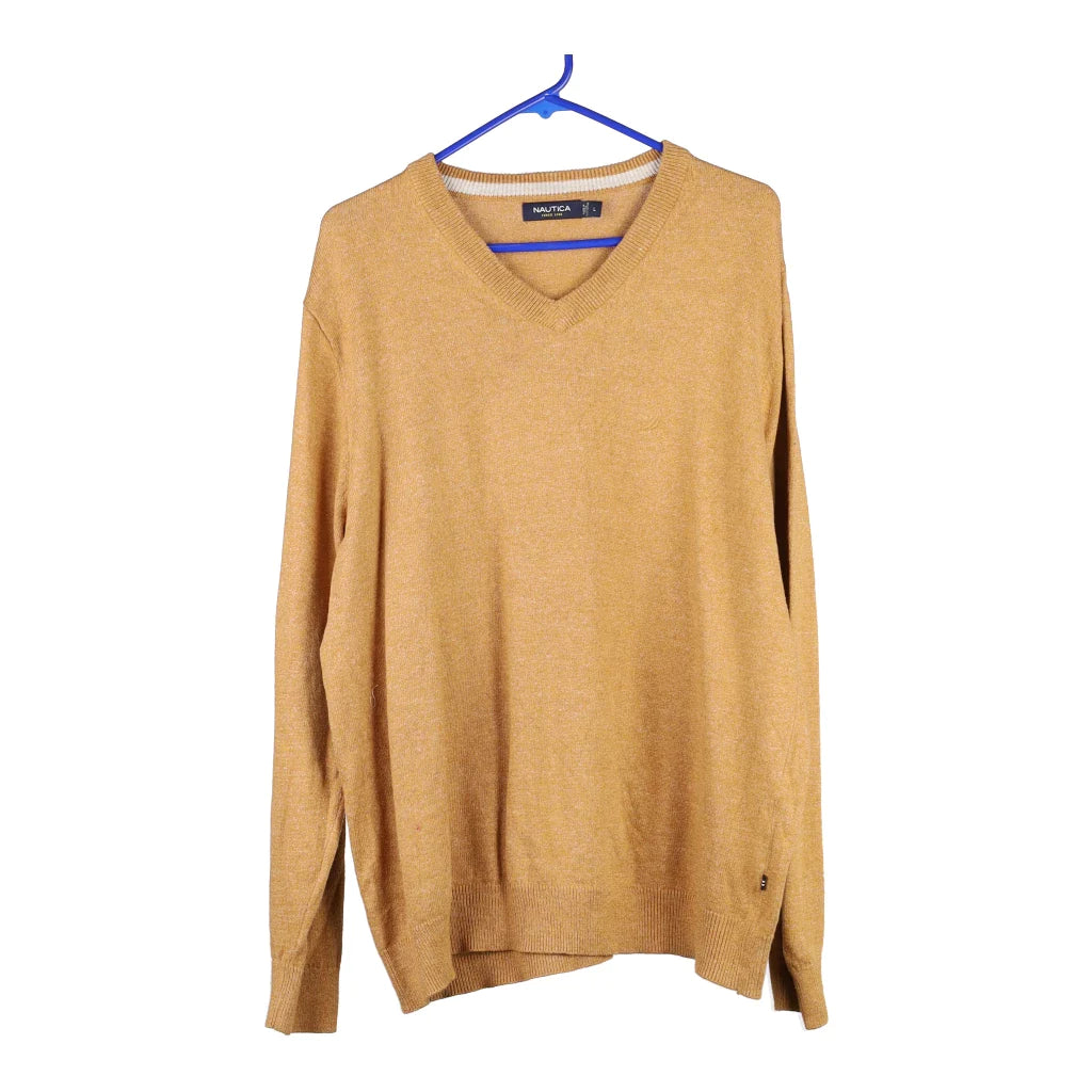 image of Nautica V-neck Jumper - Large Brown Cotton