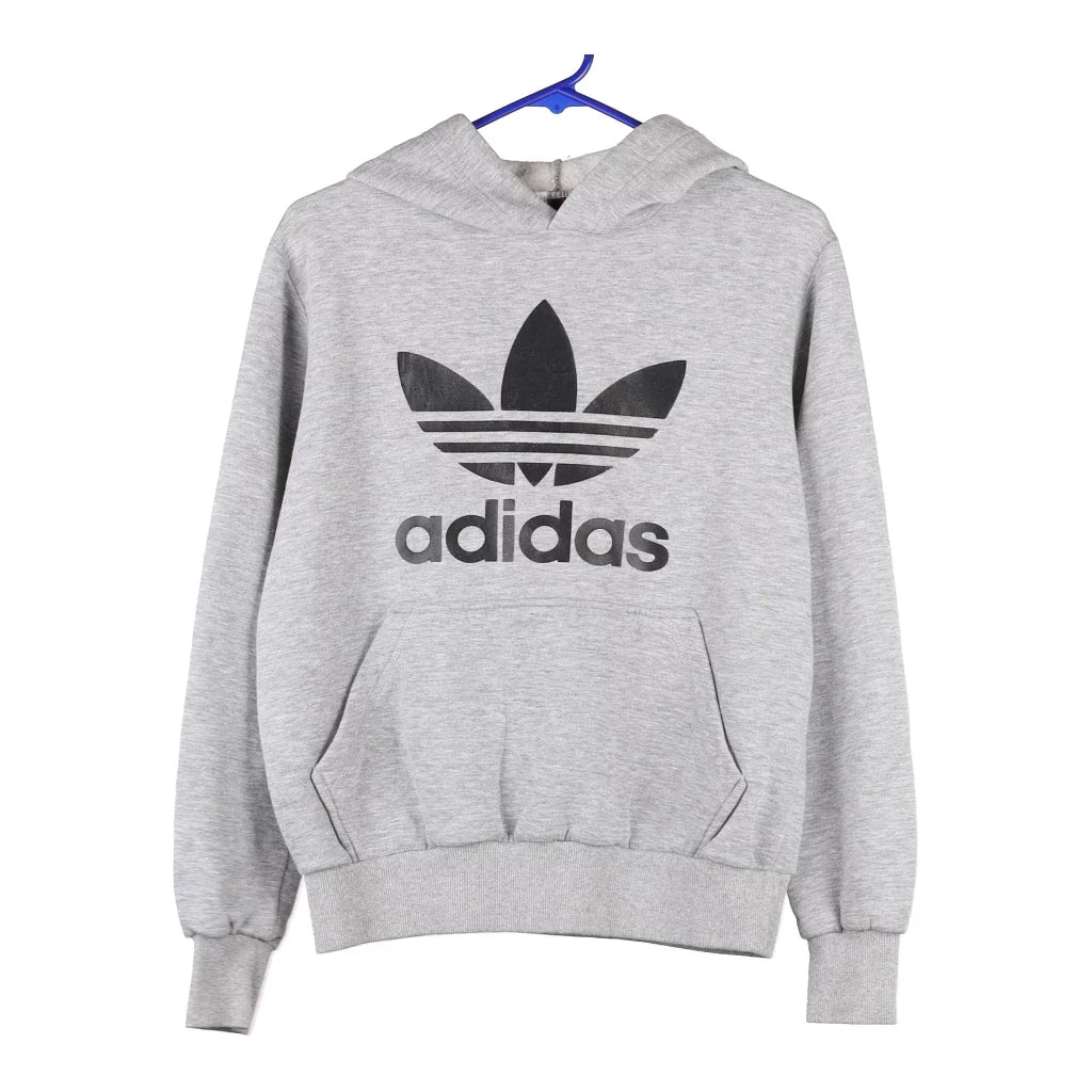 image of Age 12-13 Bootleg Adidas Spellout Hoodie - Large Grey Cotton Blend