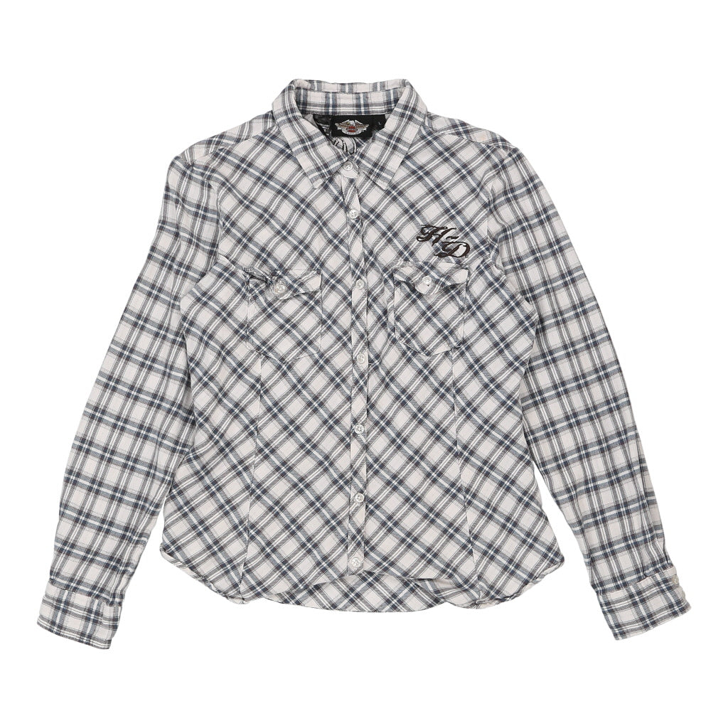 image of Harley Davidson Flannel Shirt - Large Grey Cotton