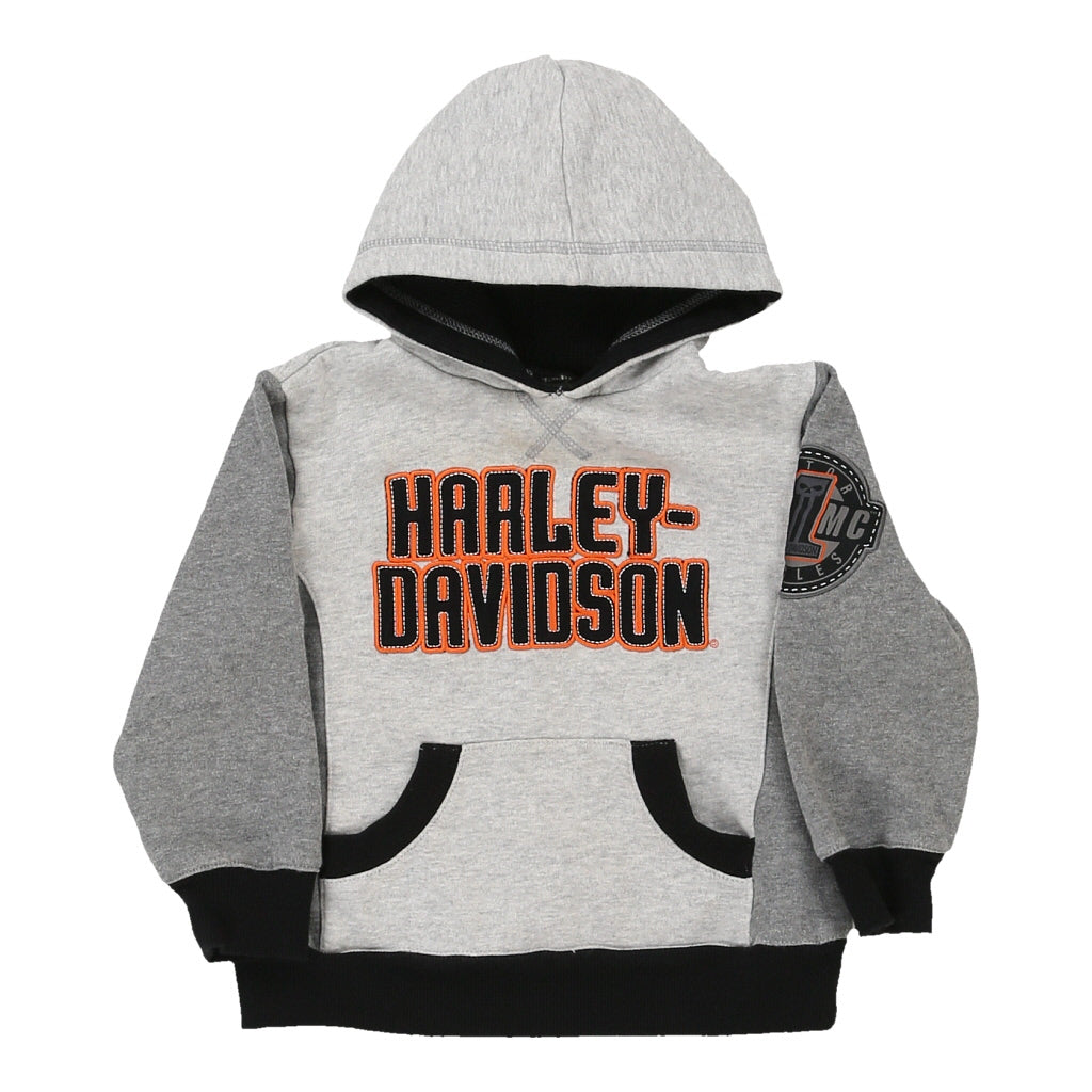 Image of Age 2  Harley Davidson Spellout Hoodie - Small Grey Cotton Blend