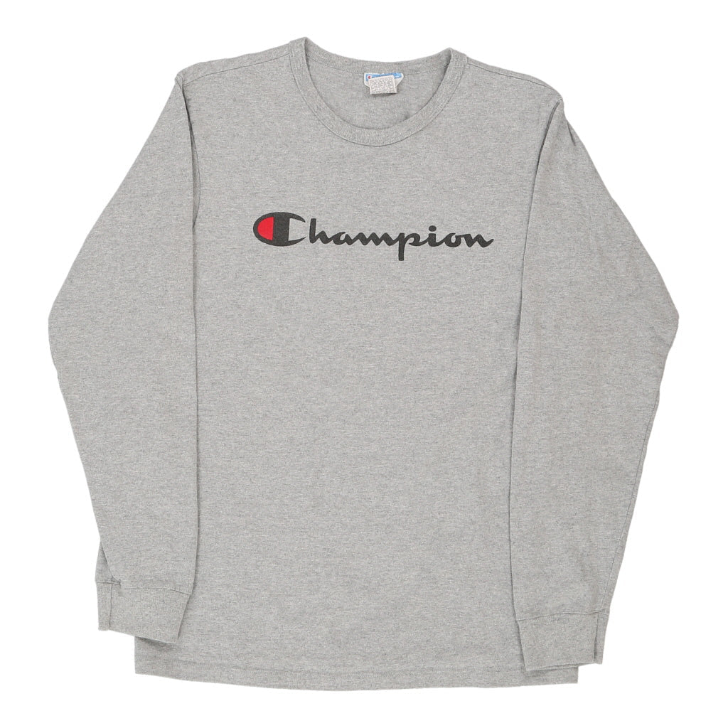 image of Champion Spellout Long Sleeve T-Shirt - Medium Grey Cotton