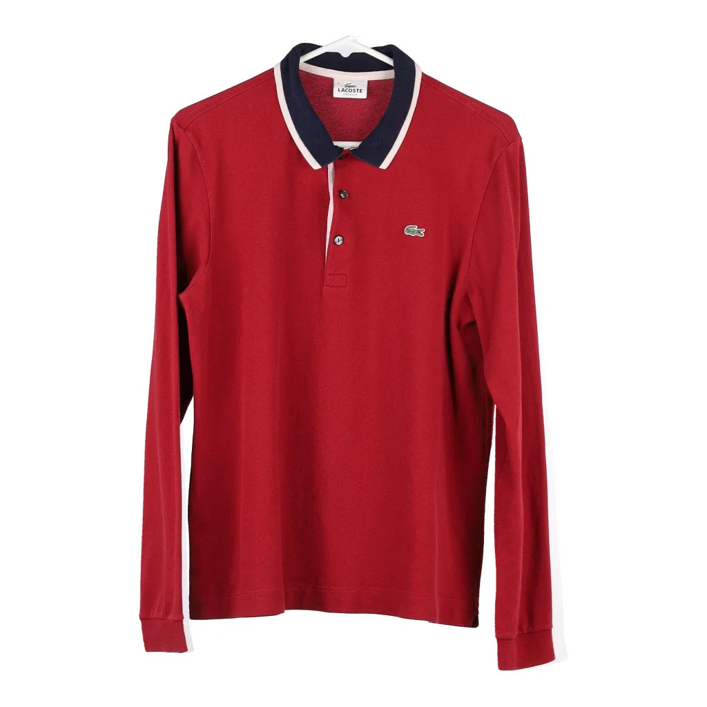 image of Lacoste Long Sleeve Polo Shirt - Medium Red Cotton