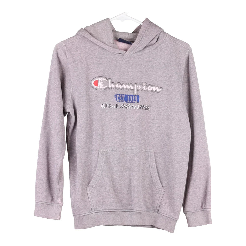 image of Age 11-12 Champion Spellout Hoodie - Large Grey Cotton Blend