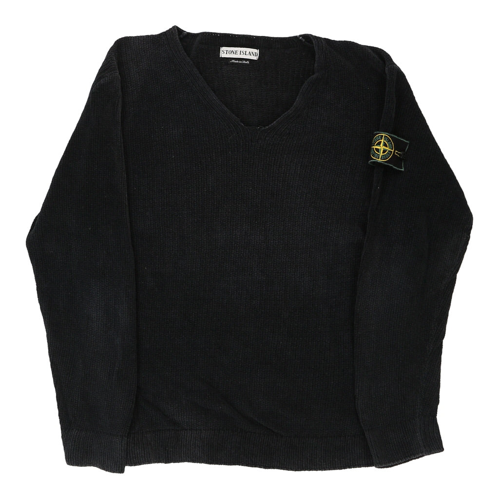 Stone Island V-neck Jumper - Medium Black Cotton Blend - Thrifted.com product image