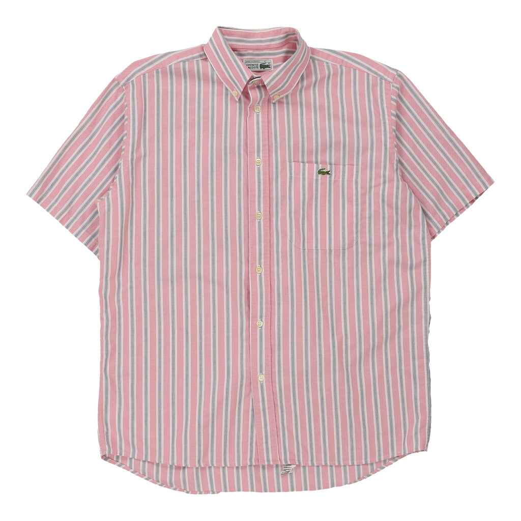 image of Lacoste Striped Short Sleeve Shirt - XL Pink Cotton