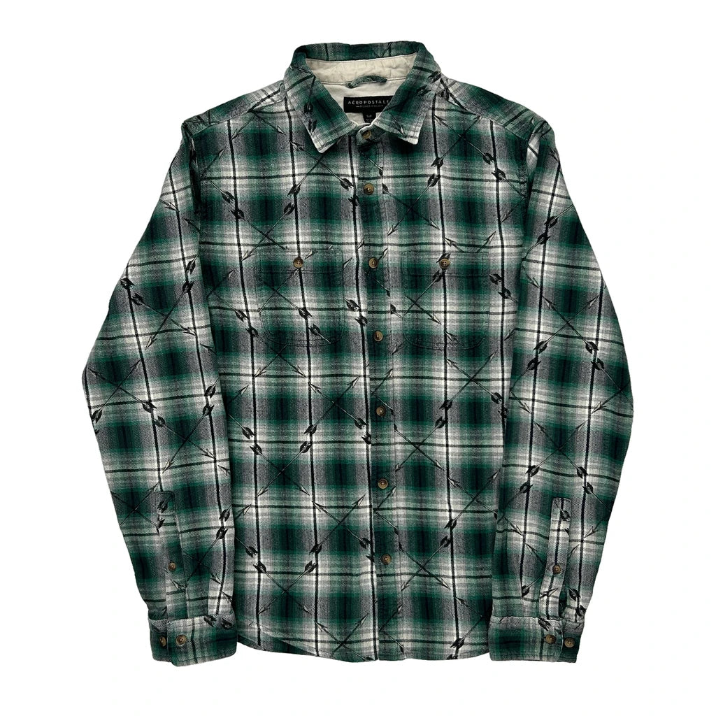 image of Aeropostale Checked Flannel Shirt - Small Green Cotton