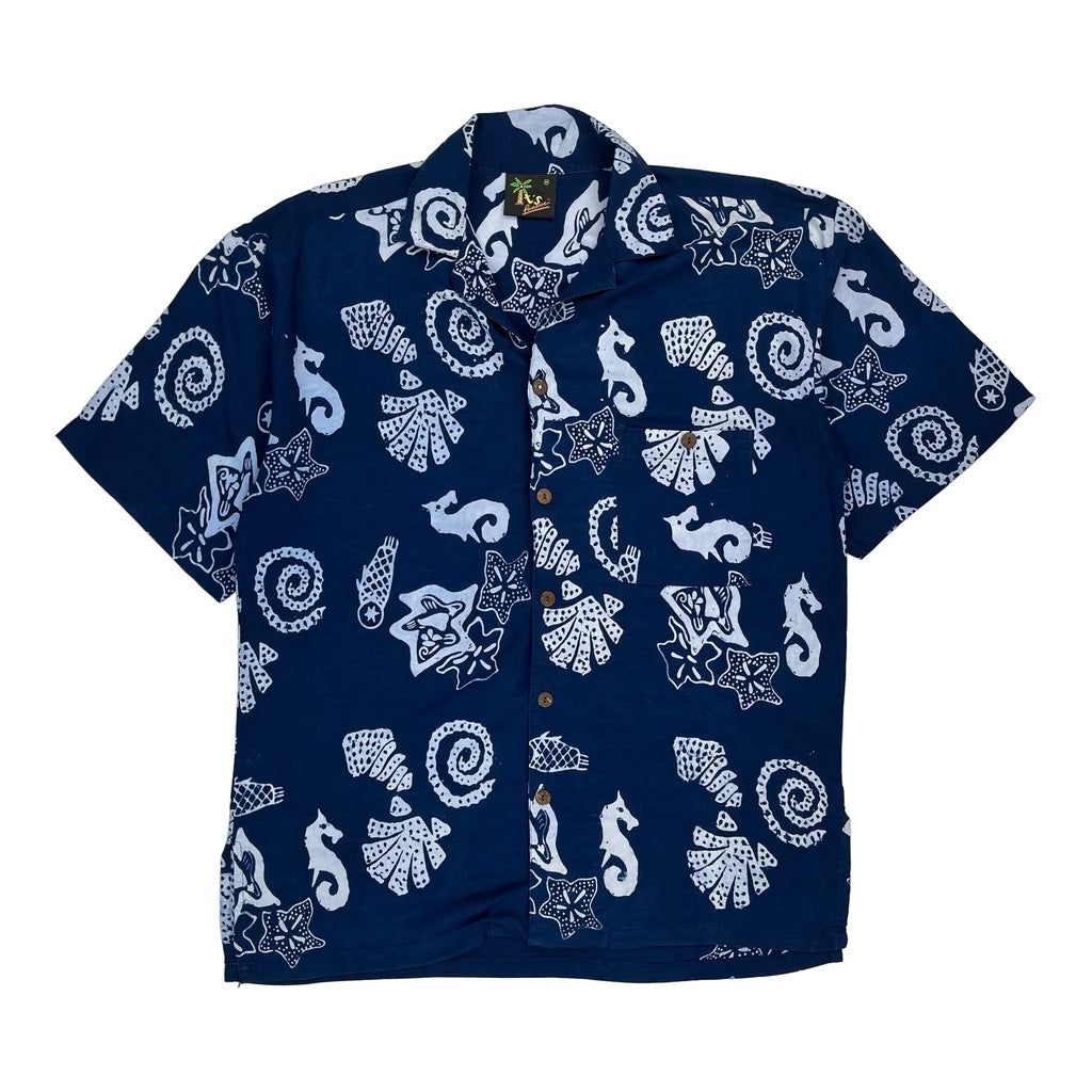image of Paradise Graphic Hawaiian Shirt - Medium Blue Viscose