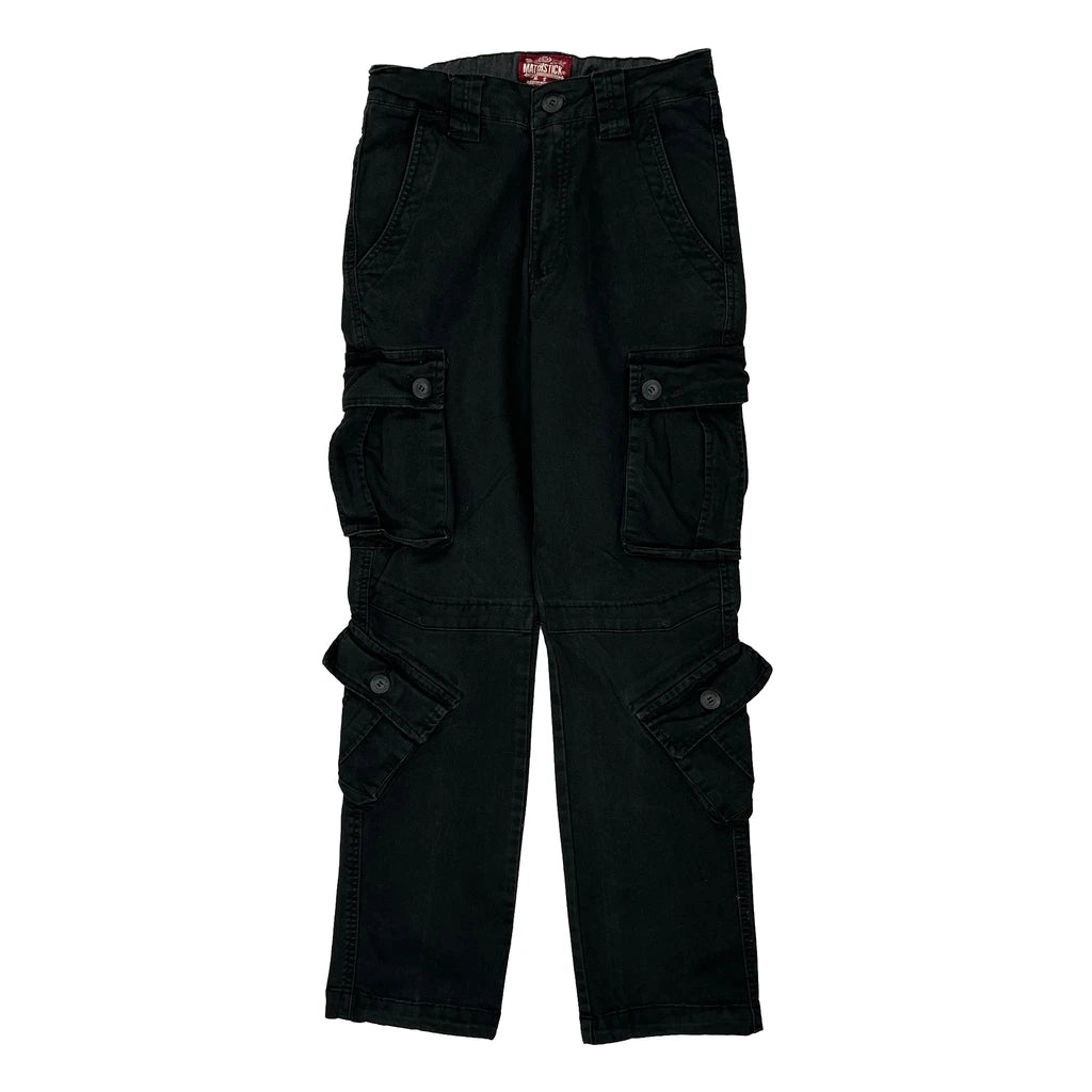 image of Matchstick Cargo Trousers - 28W 29L Black Cotton