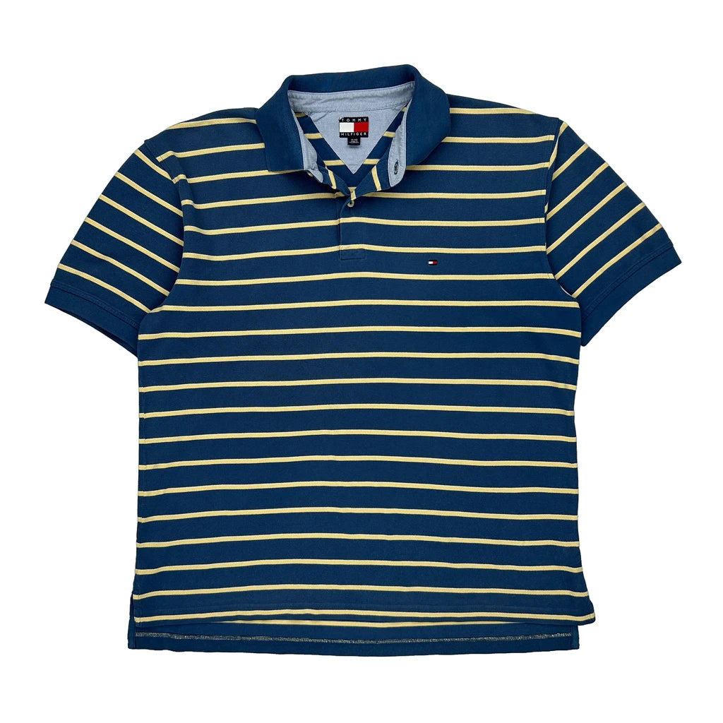image of Tommy Hilfiger Striped Polo Shirt - XL Blue Cotton