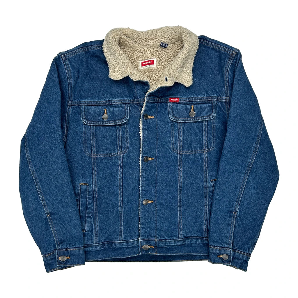 image of Sherpa Lining Wrangler Denim Jacket - Large Blue Cotton Blend