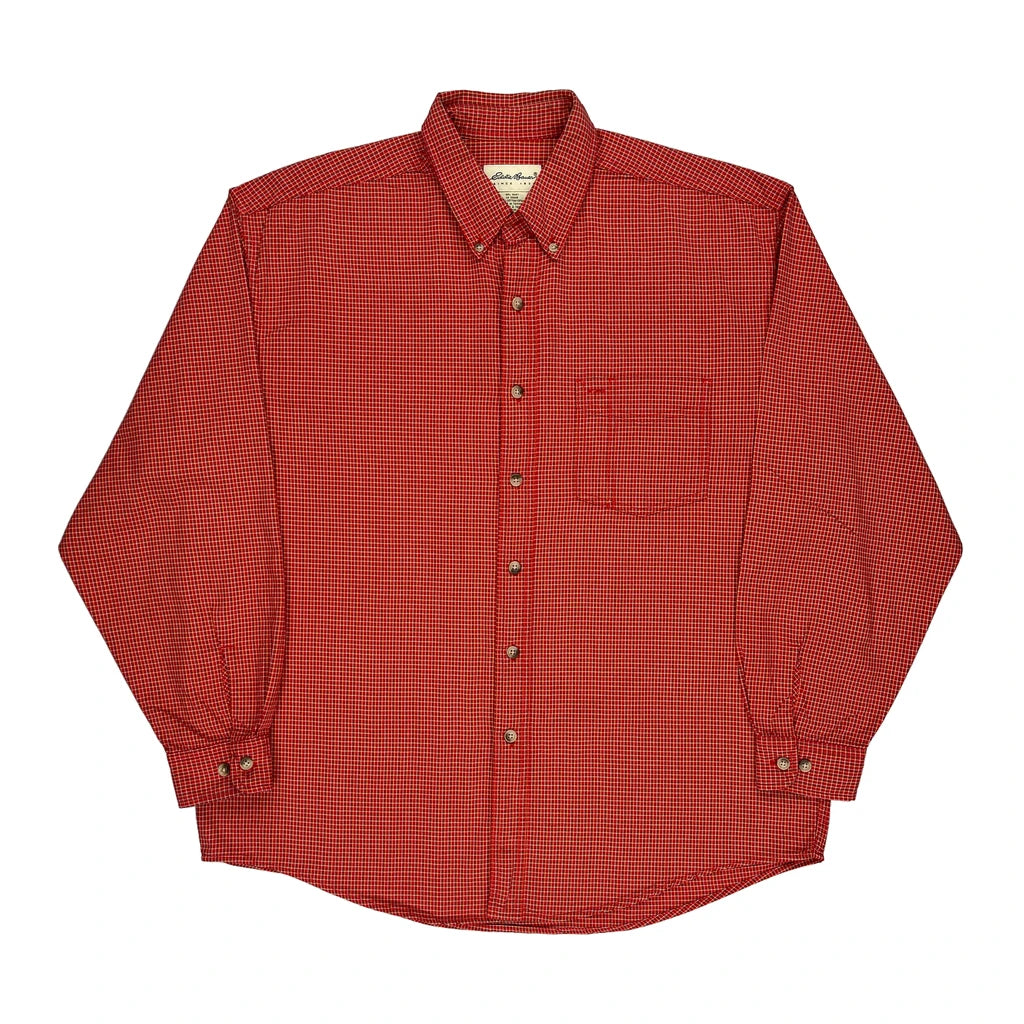 image of Eddie Bauer Checked Flannel Shirt - Large Red Cotton