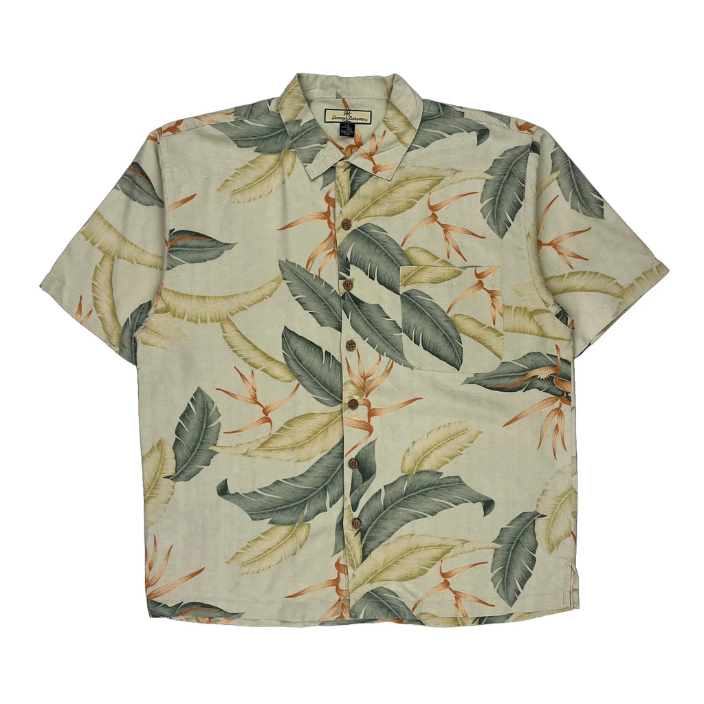 image of Tommy Bahama Hawaiian Shirt - Large Beige Silk