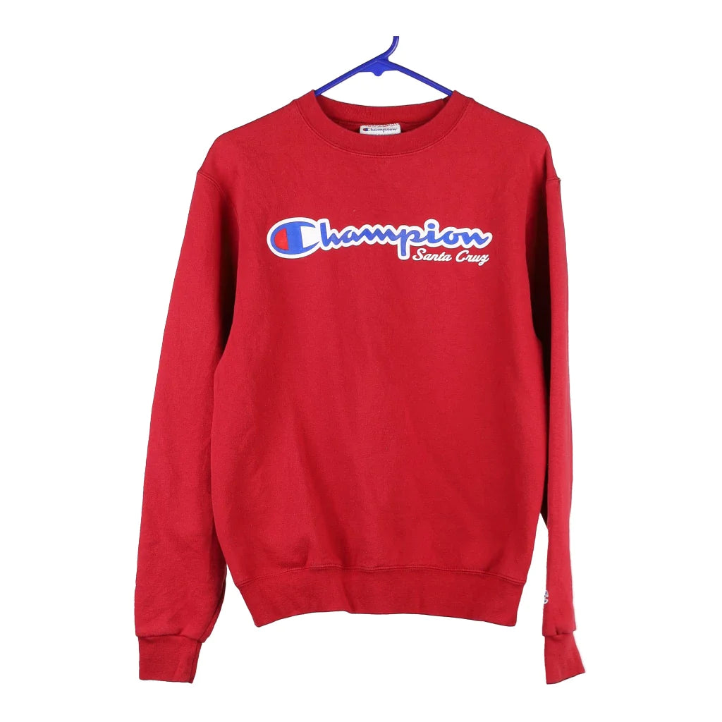 Image of Santa Cruz Champion Spellout Sweatshirt - Small Red Cotton Blend