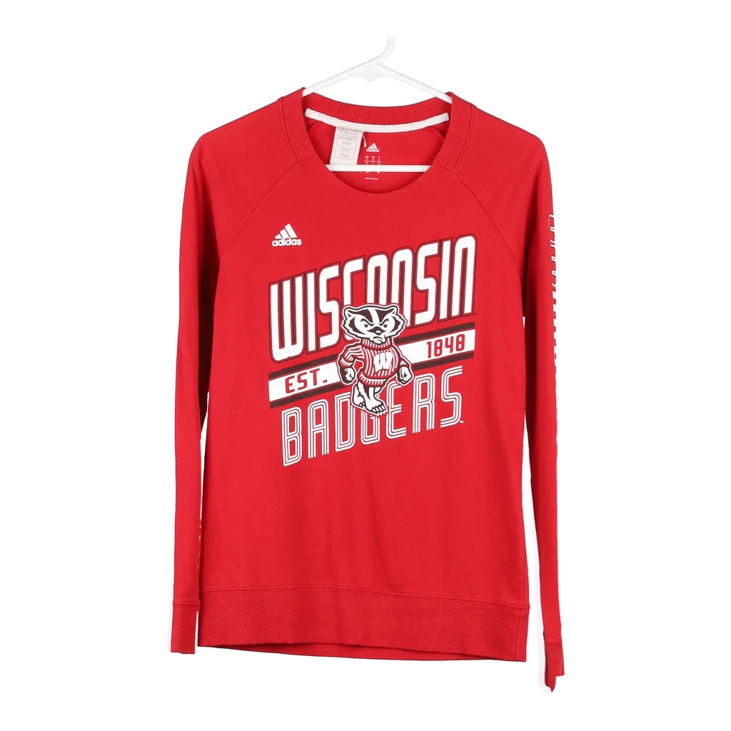 Image of Wisconsin Badgers Adidas College Long Sleeve T-Shirt - Small Red Cotton Blend